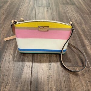 Kate Spade Pink, Yellow, and Blue Striped Crossbody Purse Bag